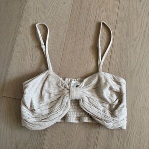 Cream Ruched Tie-Front Crop Top Bralette